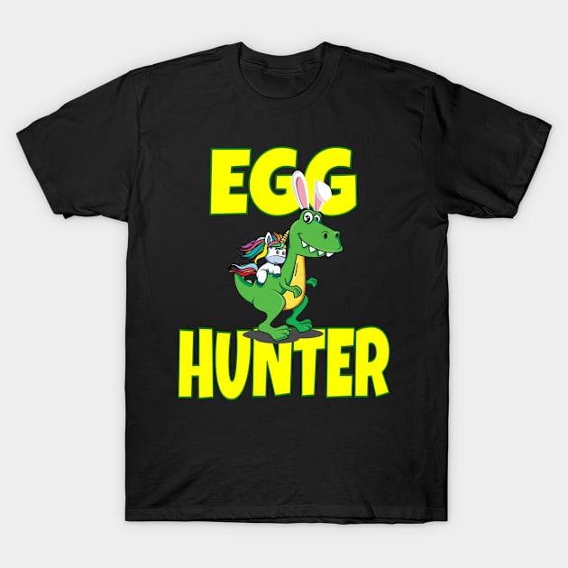 Easter Egg Hunter Unicorn Riding T Rex Dinosaur T-Shirt by Boo Face Designs